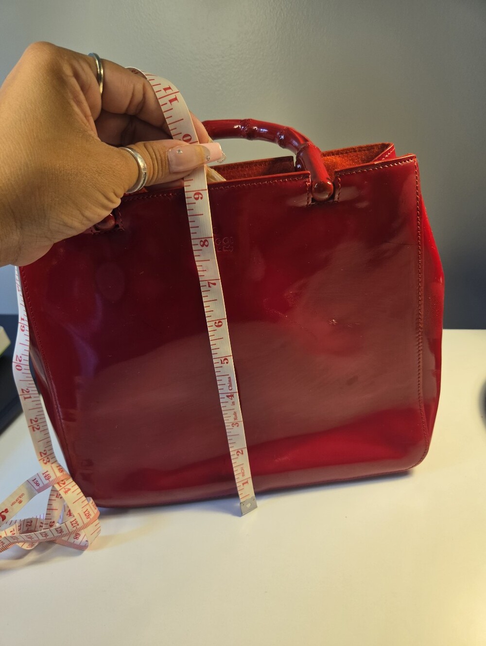 Gucci Glossy Red Patent Bamboo-Handle Satchel AUTHENTIC READ - Picture 3 of 13
